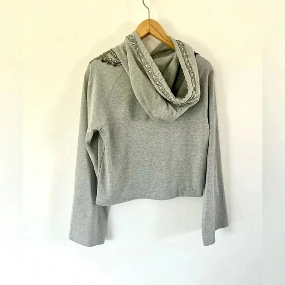 Love Sam Gray Beaded Sequin Wide Sleeve Embellished Hoodie Size Small - Picture 8 of 11